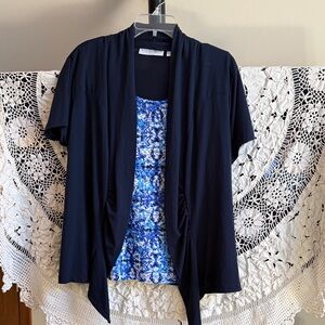 Sag Harbor NWT  Navy Blue Open Front Cardigan with Blue Floral Top PXL
